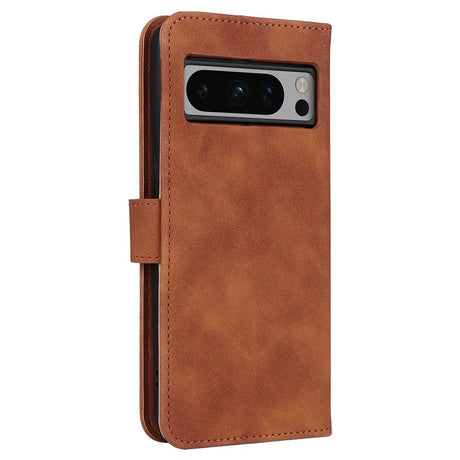 Google Pixel 8 Pro Leather Flip Cover m. Lommebok og stativfunksjon - brun