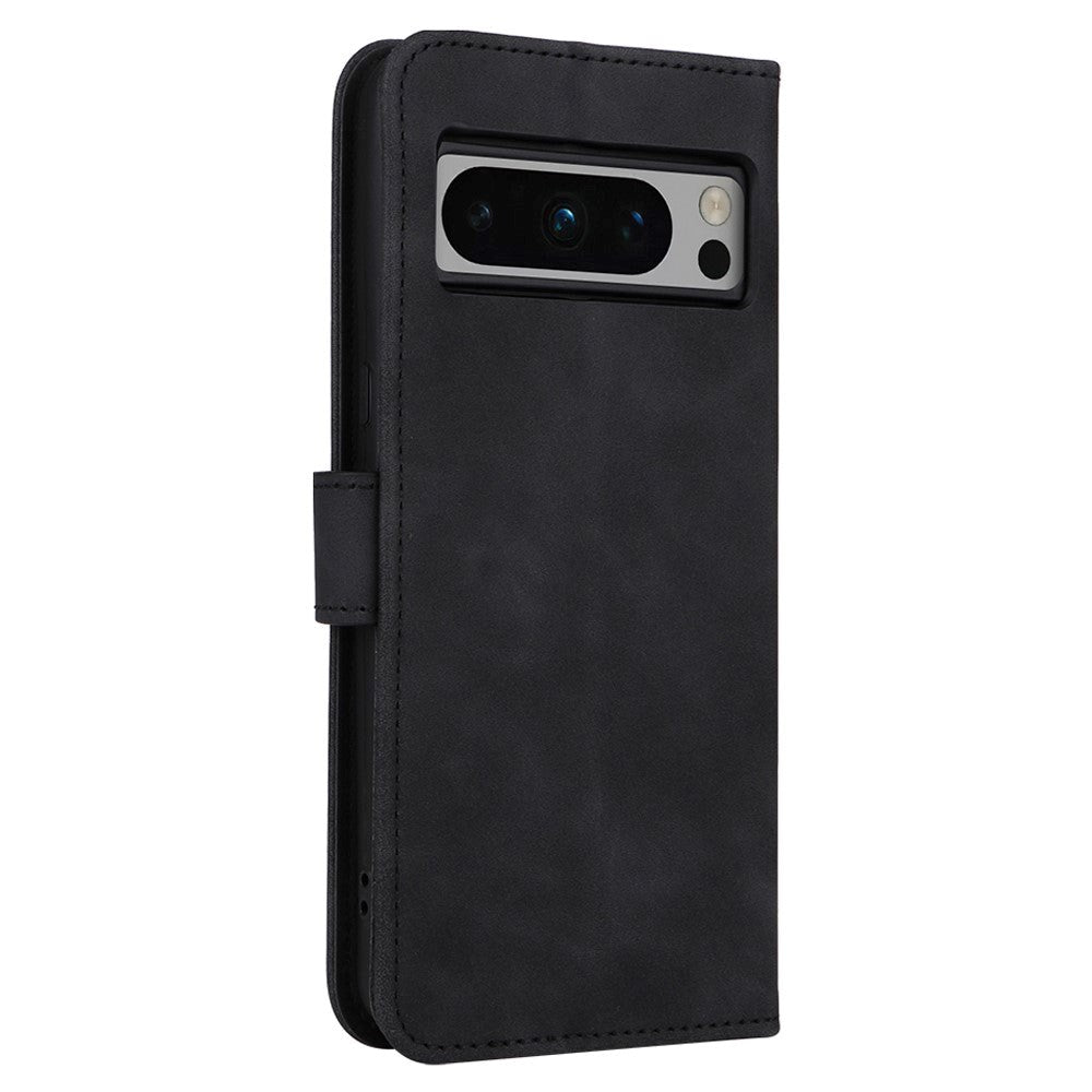 Google Pixel 8 Pro Leather Flip Cover m. Lommebok og stativfunksjon - svart