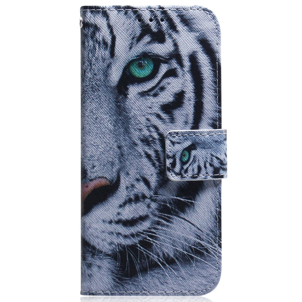 Google Pixel 8 Leather Flip Cover m. Lommebok og trykk - Tiger