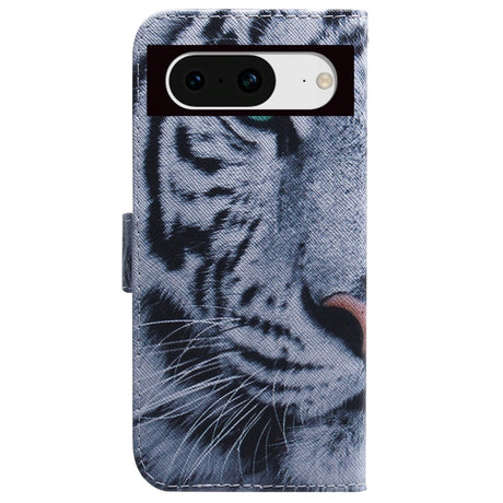 Google Pixel 8 Leather Flip Cover m. Lommebok og trykk - Tiger