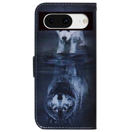Google Pixel 8 Leather Flip Cover m. Lommebok &amp; Print - Hund &amp; Ulv