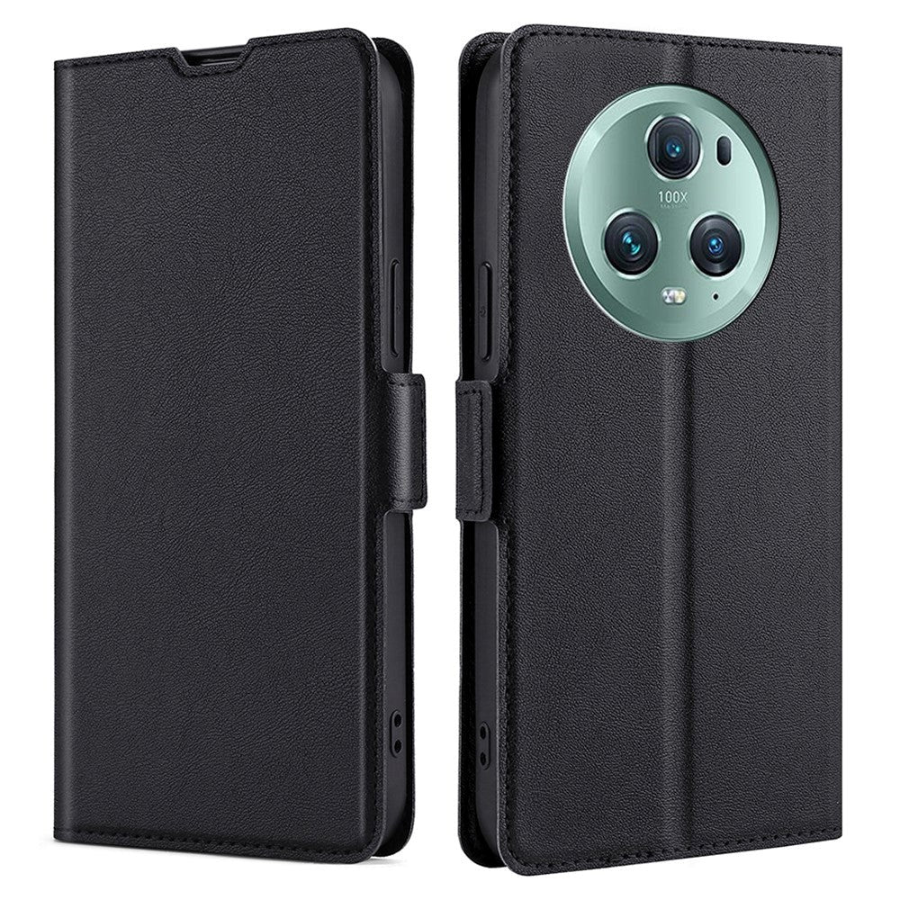 Honor Magic5 Pro Leather Flip Cover m. Kortholder og stativfunksjon - svart