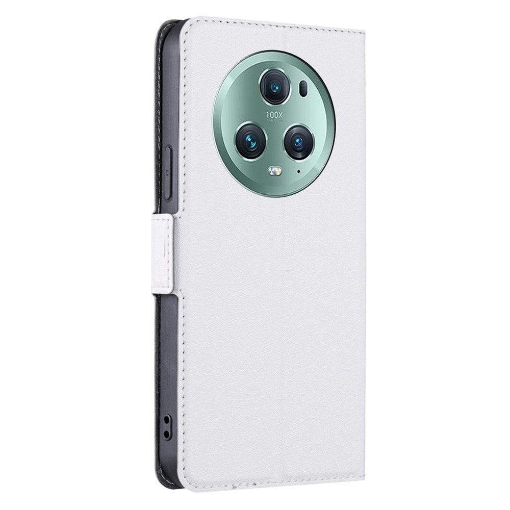 Honor Magic5 Pro Leather Flip Cover m. Kortholder og stativfunksjon - Hvit