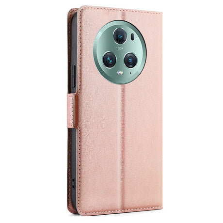 Honor Magic5 Pro Leather Flip Cover m. Kortholder og stativfunksjon - Rose Gold