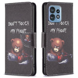 Motorola Edge 40 Pro Leather Flip Cover m. Pung &amp; Print - "Don't Touch My Phone" Bjørn