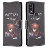 Nokia C22 Leather Flip Cover m. Pung &amp; Print - "Don't Touch My Phone" Bjørn