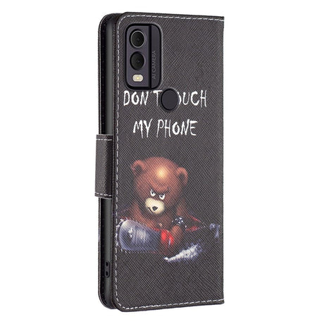Nokia C22 Leather Flip Cover m. Pung &amp; Print - "Don't Touch My Phone" Bjørn