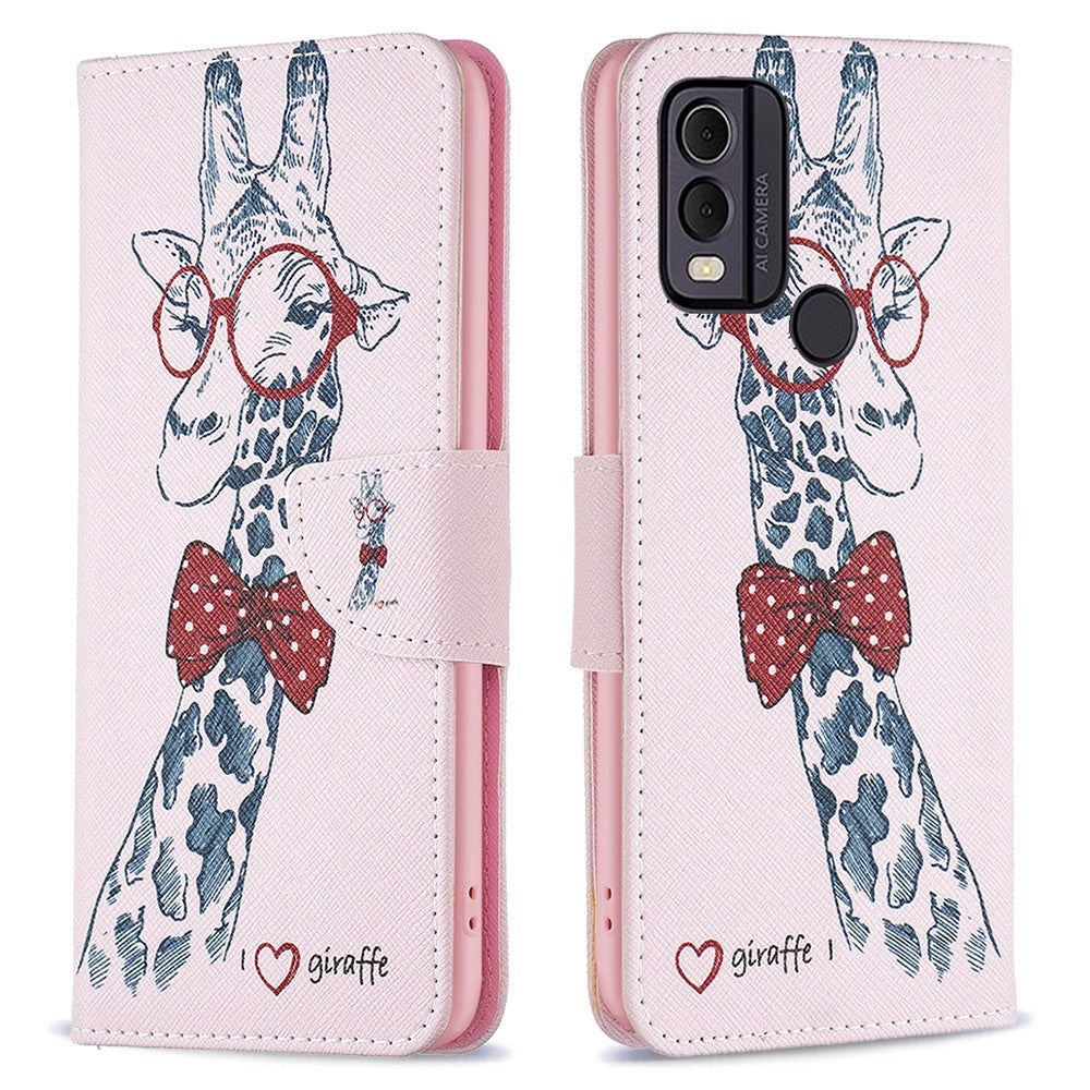 Nokia C22 Leather Flip Cover m. Lommebok og trykk - Giraffe