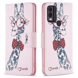 Nokia C22 Leather Flip Cover m. Lommebok og trykk - Giraffe