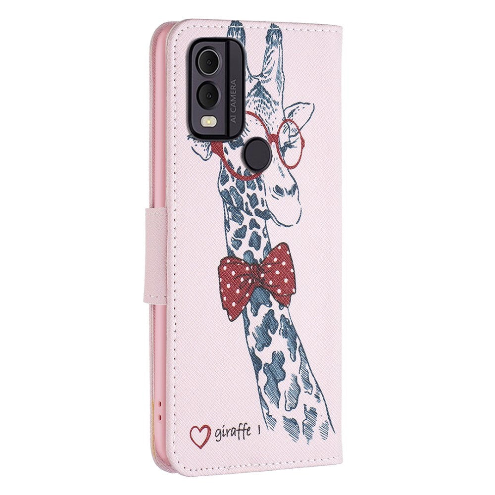 Nokia C22 Leather Flip Cover m. Lommebok og trykk - Giraffe