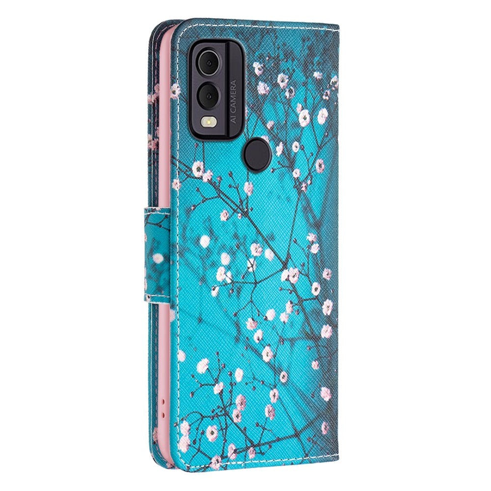 Nokia C22 Leather Flip Cover m. Lommebok og trykk - Tre med blomster
