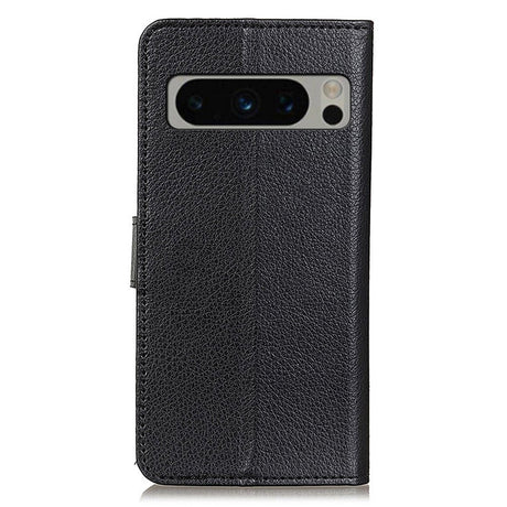 Google Pixel 8 Pro Litchi Leather Flip Cover m. Lommebok - Svart