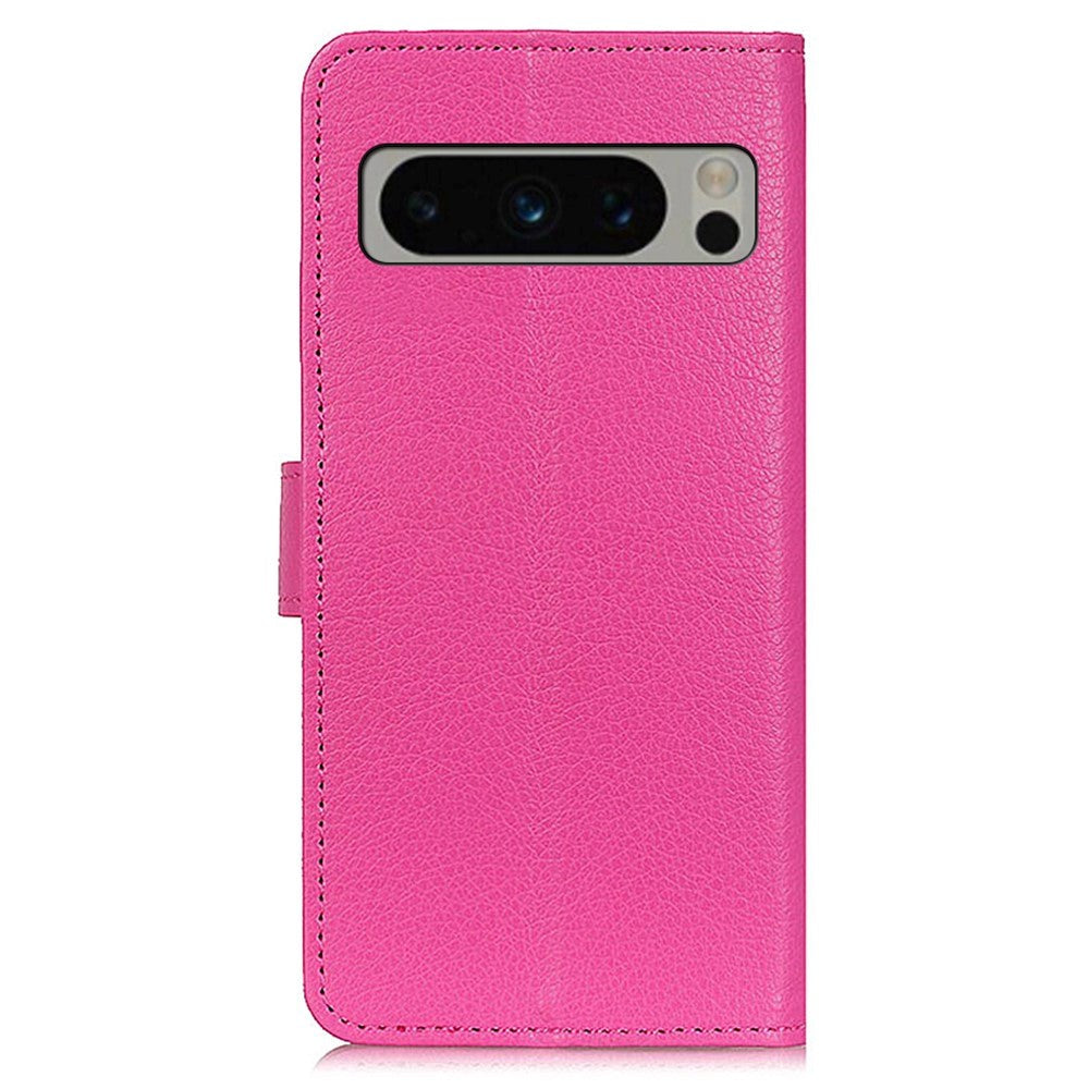 Google Pixel 8 Pro Litchi Læder Flip Cover m. Pung - Lyserød