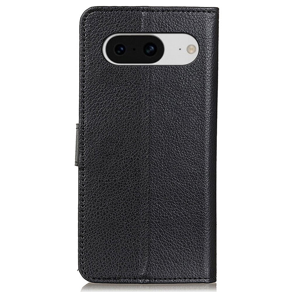 Google Pixel 8 Litchi Leather Flip Cover m. Lommebok - Svart
