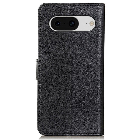 Google Pixel 8 Litchi Leather Flip Cover m. Lommebok - Svart