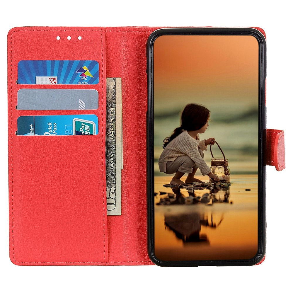 Google Pixel 8 Litchi Læder Flip Cover m. Pung - Rød