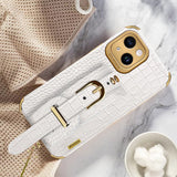 iPhone 14 Krokodilleskinn bakdeksel m. Innebygd stropp - Hvit