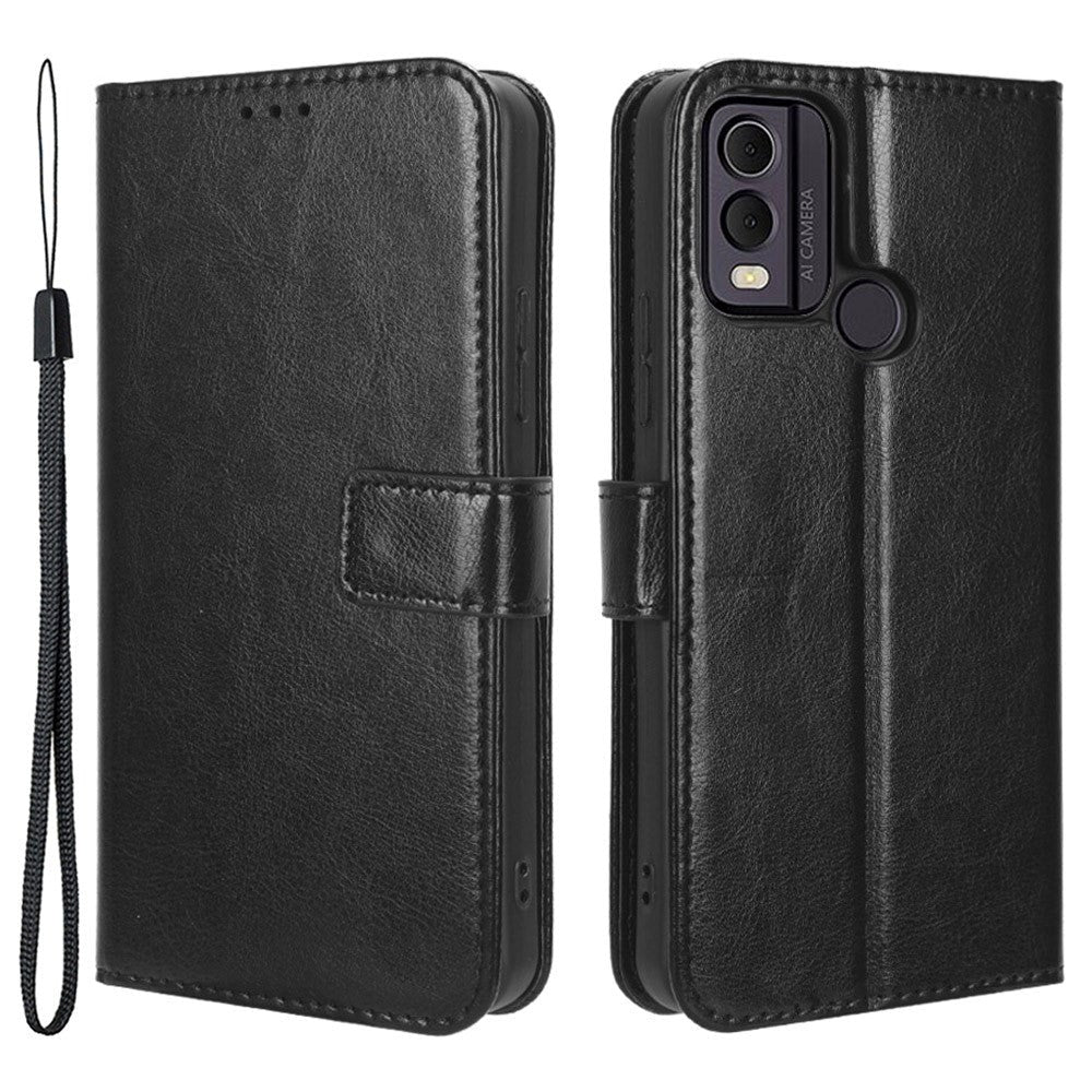 Nokia C22 Leather Flip Cover m. Lommebok og stropp - Svart