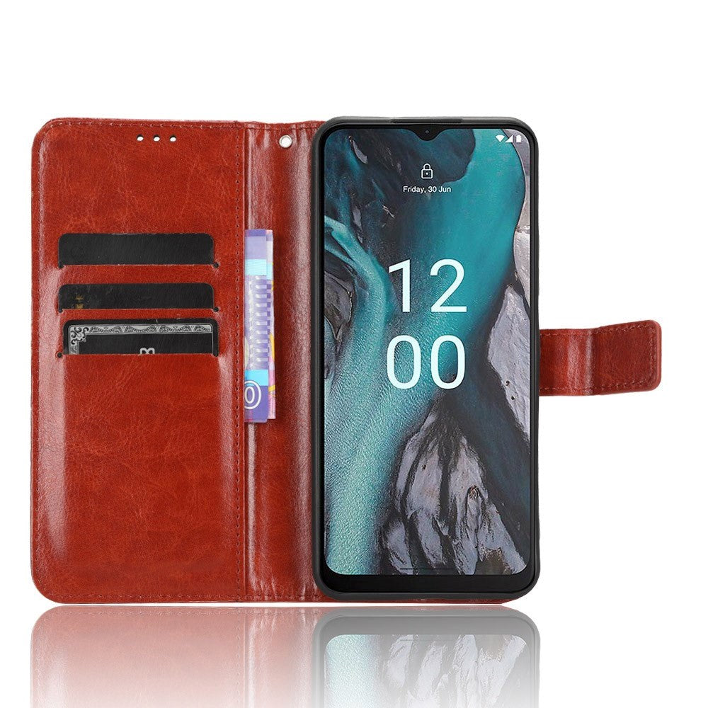 Nokia C22 Leather Flip Cover m. Lommebok og stropp - Brun