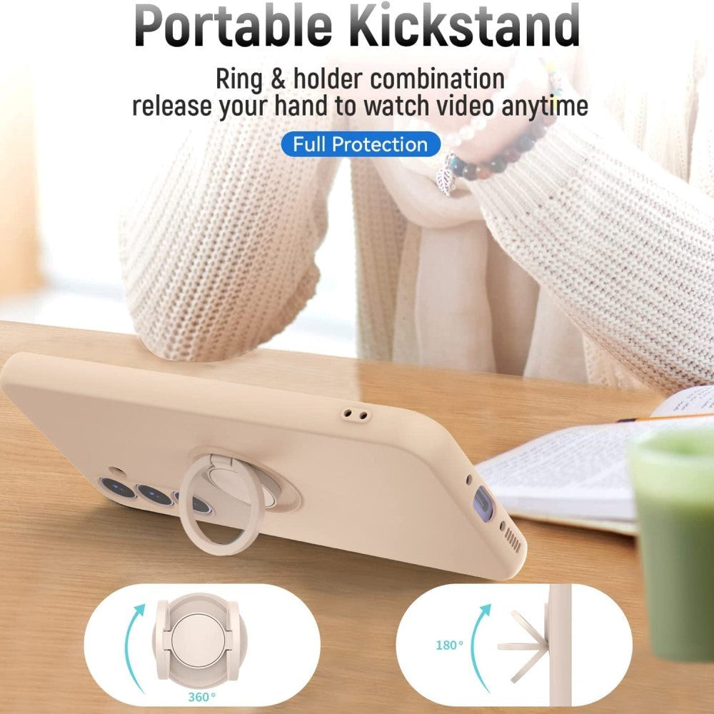 Samsung Galaxy A54 (5G) skjermbeskytter i herdet glass + silikonbakdeksel med ringholder og stropp - rosa