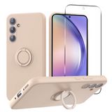 Samsung Galaxy A54 (5G) skjermbeskytter i herdet glass + silikonbakdeksel med ringholder og stropp - rosa