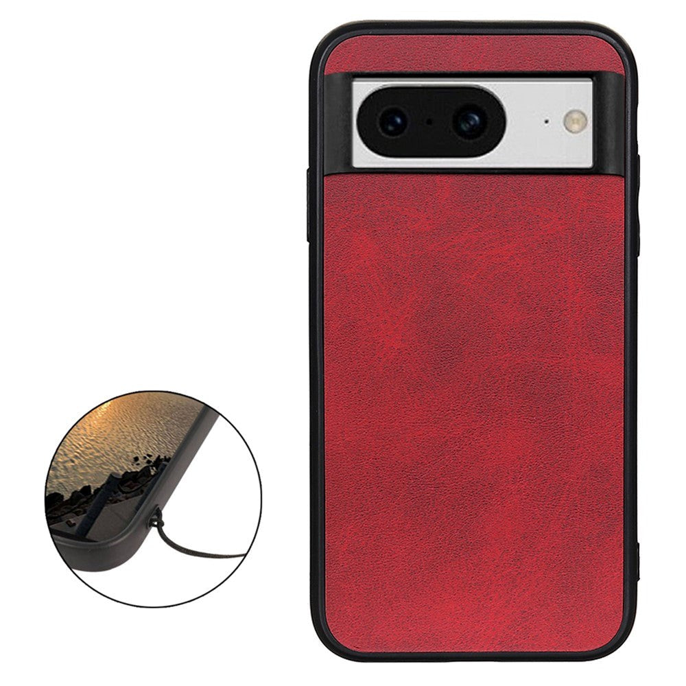 Google Pixel 8 Læderbelagt Plastik Bagside Cover - Rød