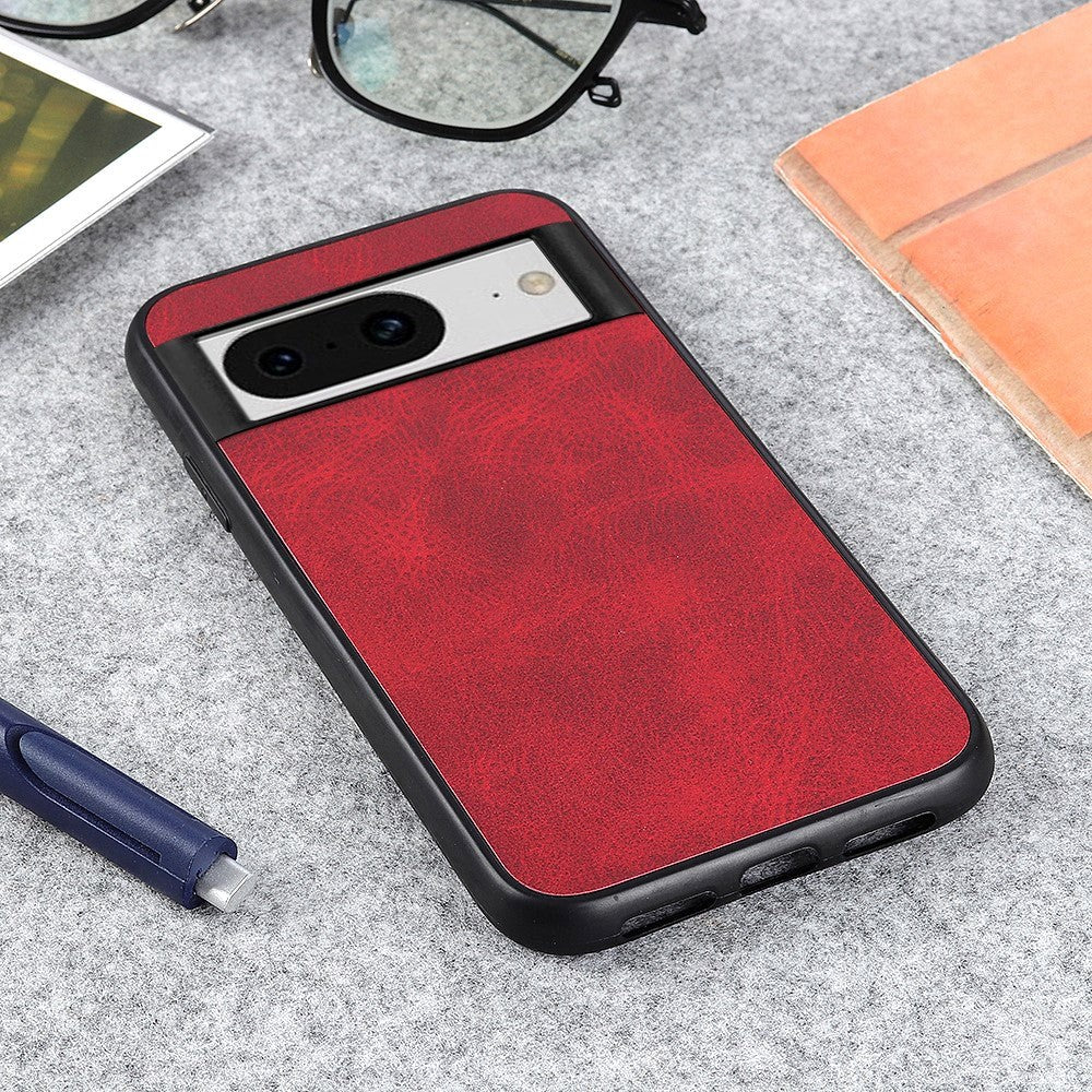 Google Pixel 8 Læderbelagt Plastik Bagside Cover - Rød