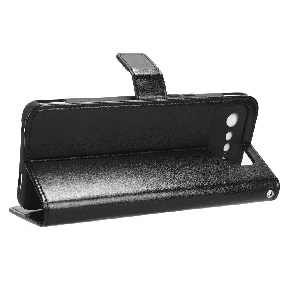 Asus ROG Phone 7 Leather Flip Cover m. Lommebok og stropp - Svart