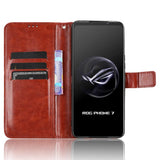 Asus ROG Phone 7 Leather Flip Cover m. Lommebok og stropp - brun