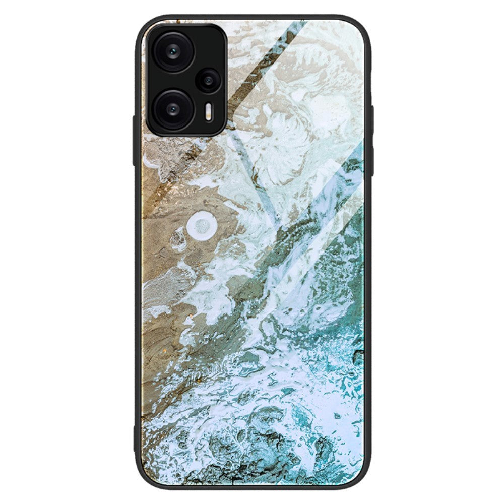Xiaomi Poco F5 deksel m. Bakside av glass - blå marmormønster