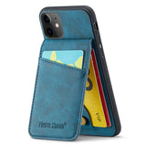 iPhone 11 Læderbelagt Plastik Bagside Cover m. Kortholdere og Ståfunktion - Blå