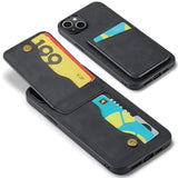 iPhone 13 skinnbelagt plastbakdeksel m. Kortholdere og stativfunksjon - Sort