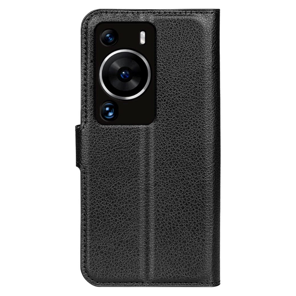 Huawei P60 Pro Litchi Leather Flip Cover m. Lommebok - Svart