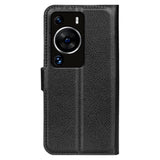 Huawei P60 Pro Litchi Leather Flip Cover m. Lommebok - Svart