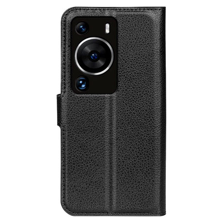 Huawei P60 Pro Litchi Leather Flip Cover m. Lommebok - Svart