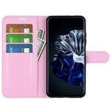 Huawei P60 Pro Litchi Leather Flip Cover m. Lommebok - Rosa