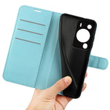 Huawei P60 Pro Litchi Leather Flip Cover m. Lommebok - Blå