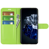 Huawei P60 Pro Litchi Leather Flip Cover m. Lommebok - Grønn