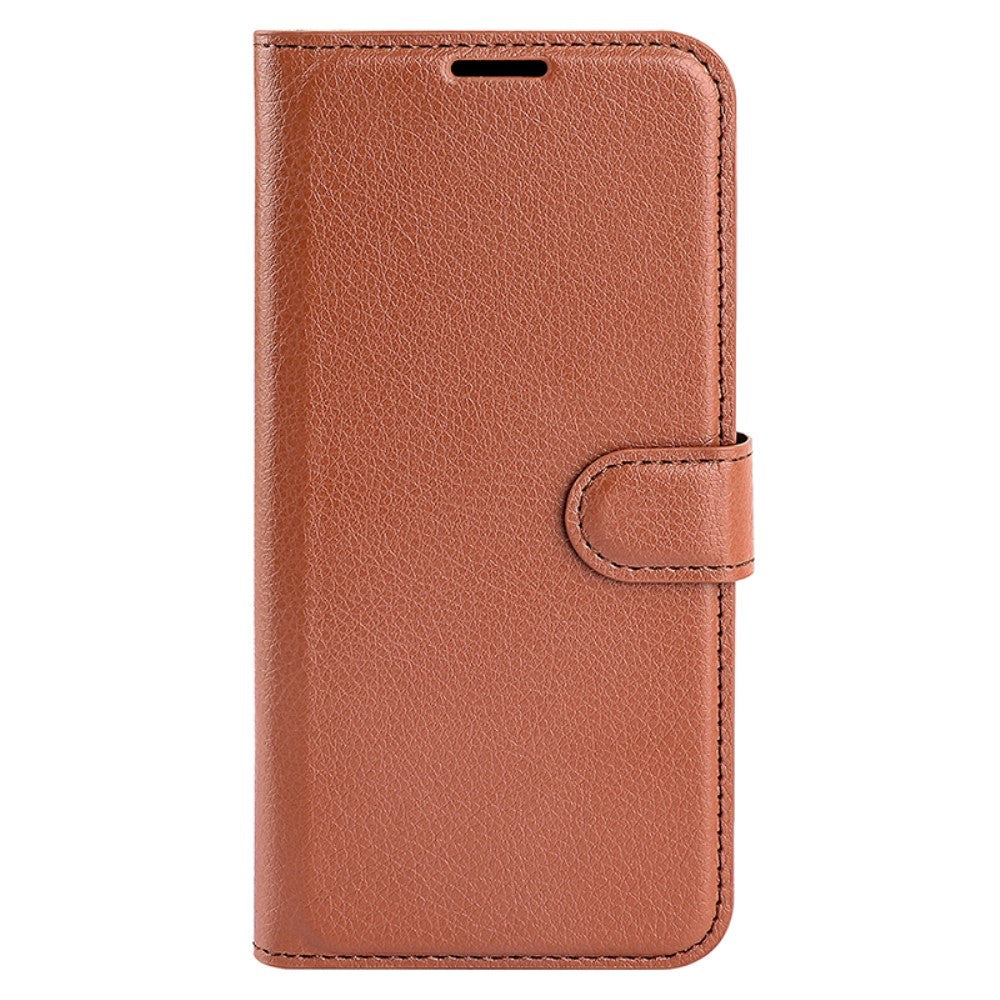 Huawei P60 Pro Litchi Leather Flip Cover m. Lommebok - Brun
