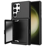 Samsung Galaxy S23 Ultra Hybrid Craftsman Bakdeksel m. Kortholder &amp; innebygd speil - svart