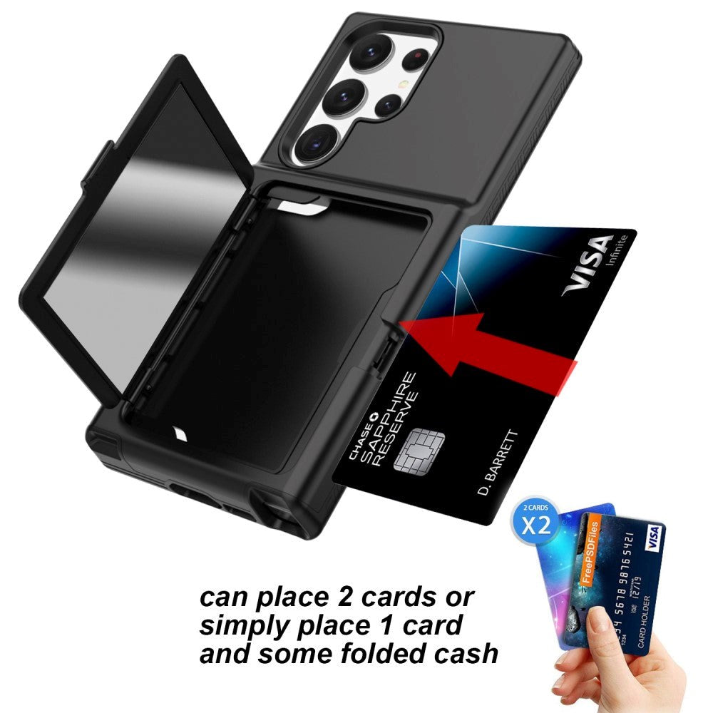 Samsung Galaxy S23 Ultra Hybrid Craftsman Bakdeksel m. Kortholder &amp; innebygd speil - svart