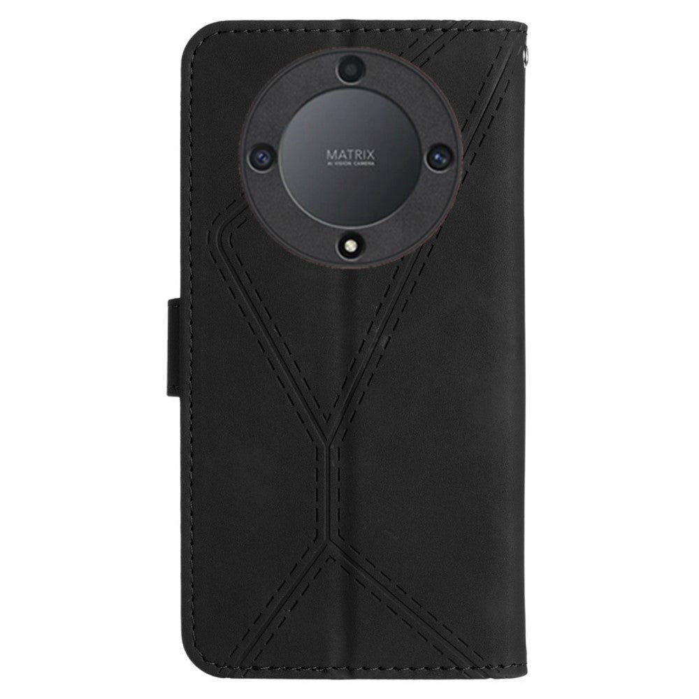 Honor Magic5 Lite Leather Flip Cover m. Lommebok og stropp - Svart