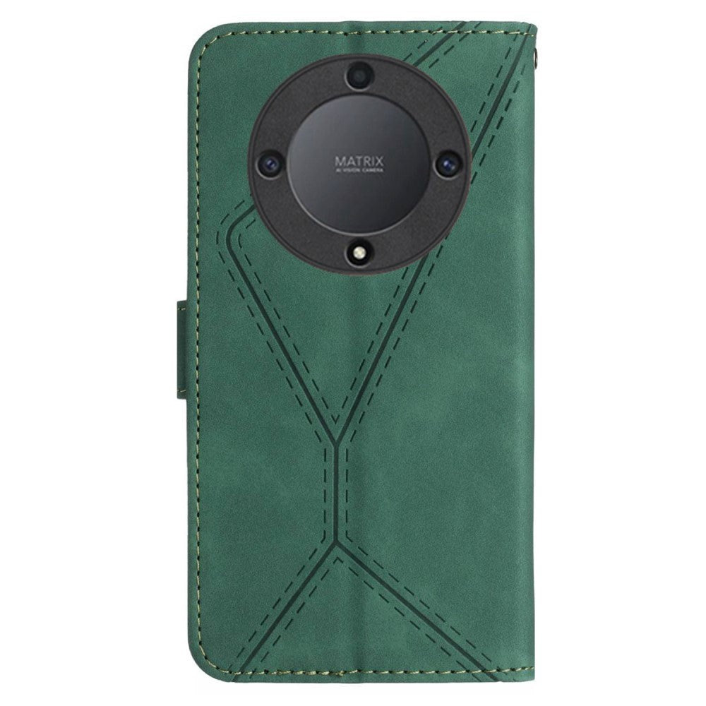 Honor Magic5 Lite Leather Flip Cover m. Lommebok og stropp - Grønn