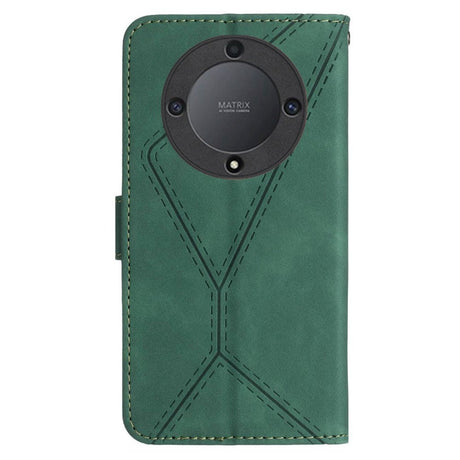 Honor Magic5 Lite Leather Flip Cover m. Lommebok og stropp - Grønn