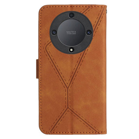 Honor Magic5 Lite Leather Flip Cover m. Lommebok og stropp - brun