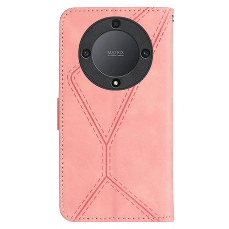 Honor Magic5 Lite Leather Flip Cover m. Lommebok og stropp - Rosa