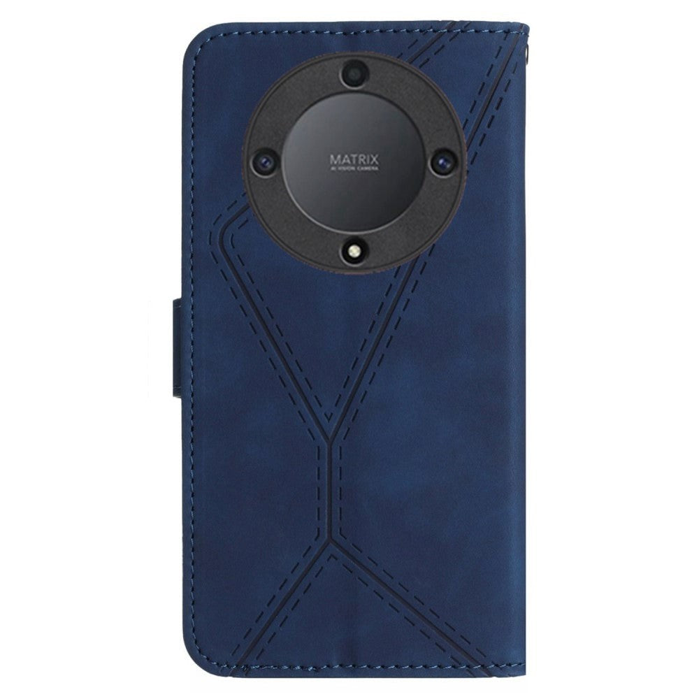 Honor Magic5 Lite Leather Flip Cover m. Lommebok og stropp - Mørkeblå