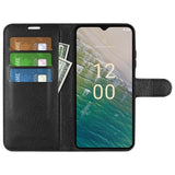 Nokia C32 - EIDERWOOD Faux Leather Flip Cover m. Kortholder og stativfunksjon - svart