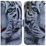 Nokia C32 Leather Flip Cover m. Lommebok og trykk - Tiger