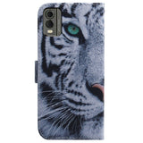 Nokia C32 Leather Flip Cover m. Lommebok og trykk - Tiger